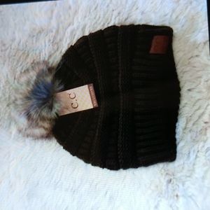 NWT.  Vegan fur pom beanie